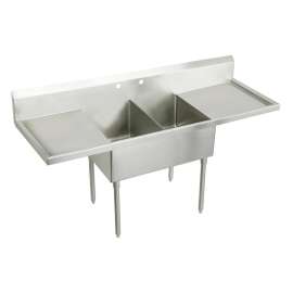 Sturdibilt Stainless Steel 96" X 27-1/2" X 14" Floor Mount Double Compartment 2-Hole Scullery Sink W/L&R Drainboards, SS8248LR2