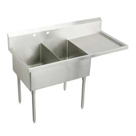 Sturdibilt Stainless Steel 73-1/2" X 27-1/2" X 14" Floor Mount Double Compartment Scullery Sink W/Right Drainboard, SS8248R2