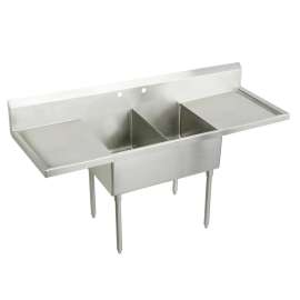 Sturdibilt Stainless Steel 102" X 27-1/2" X 14" Floor Mount Double Compartment Scullery Sink With Drainboard, SS8254LR2
