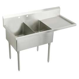 Sturdibilt Stainless Steel 79-1/2" X 27-1/2" X 14" Floor Mount Double Compartment Scullery Sink W/Right Drainboard, SS8254R2