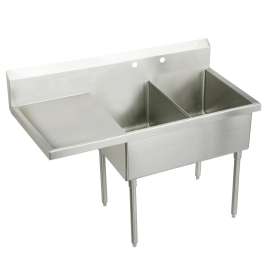 Sturdibilt Stainless Steel 85-1/2" X 27-1/2" X 14" Floor Mount Double Compartment Scullery Sink W/Left Drainboard, SS8260L2