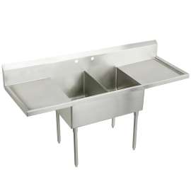Sturdibilt Stainless Steel 108" X 27-1/2" X 14" Floor Mount Double Compartment Scullery Sink With Drainboard, SS8260LR2