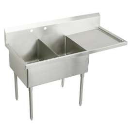 Sturdibilt Stainless Steel 85-1/2" X 27-1/2" X 14" Floor Mount Double Compartment Scullery Sink W/ Drainboard, SS8260R0