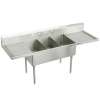 Sturdibilt Stainless Steel 93" X 27-1/2" X 14" Floor Mount Triple Compartment 2-Hole Scullery Sink W/L&R Drainboards, SS8345LR4