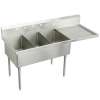 Sturdibilt Stainless Steel 70-1/2" X 27-1/2" X 14" Floor Mount Triple Compartment Scullery Sink W/ Drainboard, SS8345R4