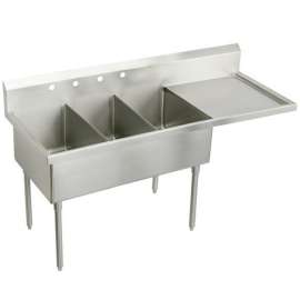 Sturdibilt Stainless Steel 70-1/2" X 27-1/2" X 14" Floor Mount Triple Compartment Scullery Sink W/ Drainboard, SS8345R4
