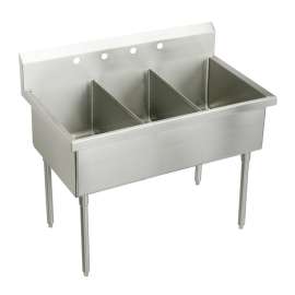 Sturdibilt Stainless Steel 57" X 27-1/2" X 14" Floor Mount Triple Compartment 4-Hole Scullery Sink, SS83544
