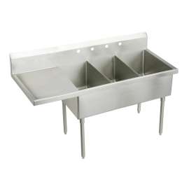 Sturdibilt Stainless Steel 79-1/2" X 27-1/2" X 14" Floor Mount Triple Compartment Scullery Sink W/ Drainboard, SS8354L2