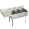 Sturdibilt Stainless Steel 79-1/2" X 27-1/2" X 14" Floor Mount Triple Compartment Scullery Sink W/Left Drainboard, SS8354L4