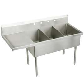 Sturdibilt Stainless Steel 79-1/2" X 27-1/2" X 14" Floor Mount Triple Compartment Scullery Sink W/Left Drainboard, SS8354L4
