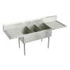 Sturdibilt Stainless Steel 102" X 27-1/2" X 14" Floor Mount Triple Compartment Scullery Sink With Drainboard, SS8354LR0