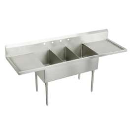 Sturdibilt Stainless Steel 102" X 27-1/2" X 14" Floor Mount Triple Compartment Scullery Sink With Drainboard, SS8354LR2