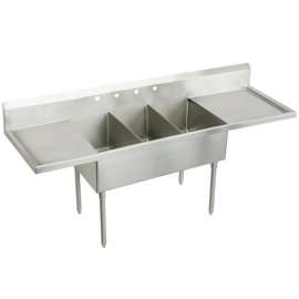 Sturdibilt Stainless Steel 102" X 27-1/2" X 14" Floor Mount Triple Compartment Scullery Sink With Drainboard, SS8354LR4