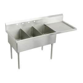 Sturdibilt Stainless Steel 79-1/2" X 27-1/2" X 14" Floor Mount Triple Compartment Scullery Sink W/Right Drainboard, SS8354R4
