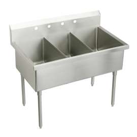 Sturdibilt Stainless Steel 63" X 27-1/2" X 14" Floor Mount Triple Compartment Scullery Sink, SS83602