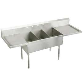 Sturdibilt Stainless Steel 108" X 27-1/2" X 14" Floor Mount Triple Compartment Scullery Sink With Drainboard, SS8360LR4