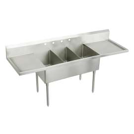 Sturdibilt Stainless Steel 108" X 27-1/2" X 14" Floor Mount Triple Compartment Scullery Sink With Drainboard, SS8360LR6