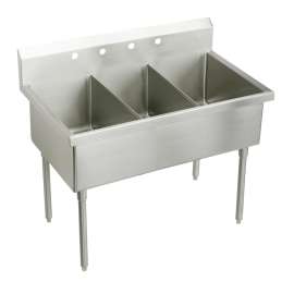 Sturdibilt Stainless Steel 75" X 27-1/2" X 14" Floor Mount Triple Compartment Scullery Sink, SS83722