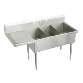 Sturdibilt Stainless Steel 97-1/2" X 27-1/2" X 14" Floor Mount Triple Compartment Scullery Sink W/ Drainboard, SS8372L4