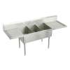 Sturdibilt Stainless Steel 120" X 27-1/2" X 14" Floor Mount Triple Compartment Scullery Sink W/Right Drainboard, SS8372LR4