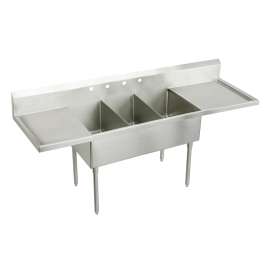 Sturdibilt Stainless Steel 120" X 27-1/2" X 14" Floor Mount Triple Compartment Scullery Sink W/Right Drainboard, SS8372LR4