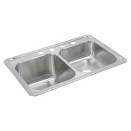 Celebrity Stainless Steel 33" X 22" X 10-1/4" 4-Hole Equal Double Bowl Drop-In Sink With Right Small Bowl, STCR3322L4