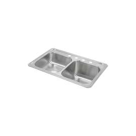 Celebrity Stainless Steel 33" X 22" X 10-1/4" 4-Hole Equal Double Bowl Drop-In Sink With Left Small Bowl, STCR3322R4