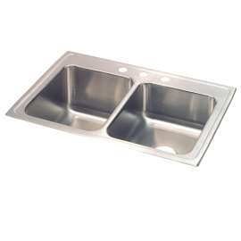 Lustertone Classic Stainless Steel 33" X 22" X 10-1/8" 1-Hole Equal Double Bowl Drop-In Sink W/Left Deep Bowl, STLR3322L1