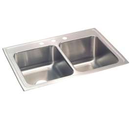 Lustertone Classic Stainless Steel 33" X 22" X 10-1/8" 1-Hole Equal Double Bowl Drop-In Sink W/Right Deep Bowl, STLR3322R1