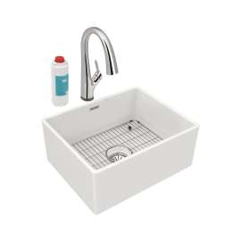 Fireclay 24-7/16" X 19-11/16" X 9-1/8" Single Bowl Farmhouse Sink Kit With Filtered Faucet White, SWUF2520WHFLC