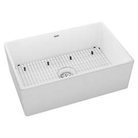 Fireclay 30" X 19-15/16" X 9-1/8" Single Bowl Farmhouse Sink Kit White, SWUF28179WHC