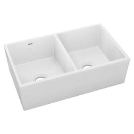 Fireclay 33" X 19-15/16" X 9" Equal Double Bowl Farmhouse Sink White, SWUF32189WH