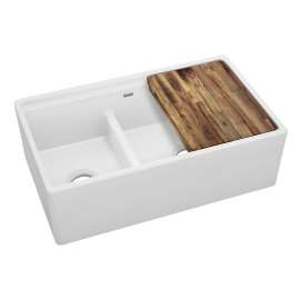 Fireclay 33" X 19-15/16" X 9-3/16" 60/40 Double Bowl Farmhouse Workstation Sink With Aqua Divide White, SWUF3320WH