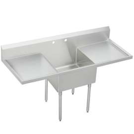 Weldbilt Stainless Steel 72" X 27-1/2" X 14" Floor Mount Single Compartment Scullery 2-Hole Sink W/L&R Drainboards, WNSF8124LR2