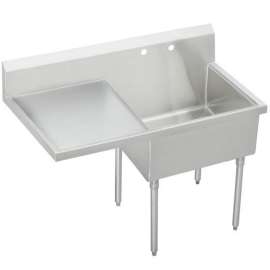 Weldbilt Stainless Steel 61-1/2" X 27-1/2" X 14" Floor Mount Single Compartment 2-Hole Scullery Sink W/Left Drainboard, WNSF8136L2