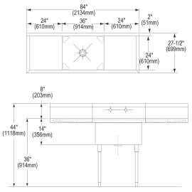 Weldbilt Stainless Steel 84" X 27-1/2" X 14" Floor Mount Single Compartment 0-Hole Scullery Sink W/L&R Drainboards, WNSF8136LR0