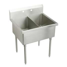 Weldbilt Stainless Steel 39" X 27-1/2" X 14" Floor Mount Double Compartment 4-Hole Scullery Sink, WNSF82364