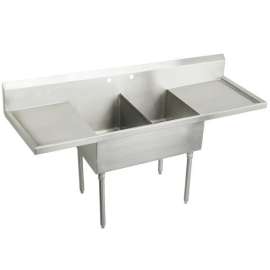 Weldbilt Stainless Steel 84" X 27-1/2" X 14" Floor Mount Double Compartment 2-Hole Scullery Sink W/L&R Drainboards, WNSF8236LR2