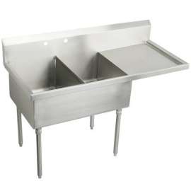 Weldbilt Stainless Steel 61-1/2" X 27-1/2" X 14" Floor Mount Double Compartment 2-Hole Scullery Sink W/Right Drainboard, WNSF8236R2