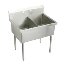 Weldbilt Stainless Steel 51" X 27-1/2" X 14" Floor Mount Double Compartment 4-Hole Scullery Sink, WNSF82484