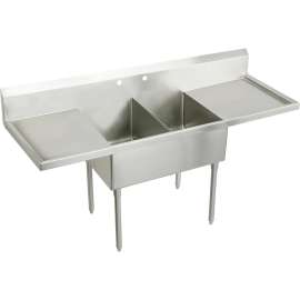 Weldbilt Stainless Steel 96" X 27-1/2" X 14" Floor Mount Double Compartment 0-Hole Scullery Sink With L&R Drainboards, WNSF8248LR0