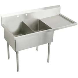 Weldbilt Stainless Steel 79-1/2" X 27-1/2" X 14" Floor Mount Double Compartment 2-Hole Scullery Sink W/Right Drainboard, WNSF8254R2