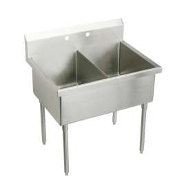 Weldbilt Stainless Steel 63" X 27-1/2" X 14" Floor Mount Double Compartment 2-Hole Scullery Sink, WNSF82602