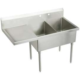 Weldbilt Stainless Steel 85-1/2" X 27-1/2" X 14" Floor Mount Double Compartment 2-Hole Scullery Sink W/Left Drainboard, WNSF8260L2