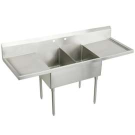 Weldbilt Stainless Steel 108" X 27-1/2" X 14" Floor Mount Double Compartment 2-Hole Scullery Sink W/L&R Drainboards, WNSF8260LR2