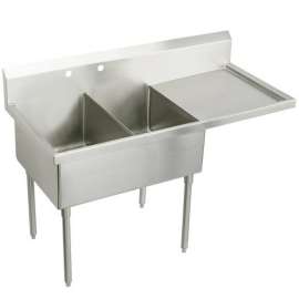Weldbilt Stainless Steel 85-1/2" X 27-1/2" X 14" Floor Mount Double Compartment 2-Hole Scullery Sink W/Right Drainboard, WNSF8260R2
