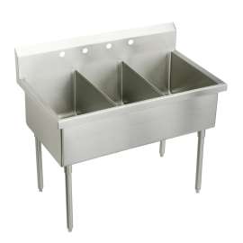 Weldbilt Stainless Steel 48" X 27-1/2" X 14" Floor Mount Triple Compartment 2-Hole Scullery Sink, WNSF83452