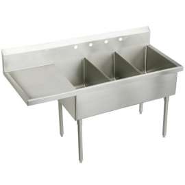Weldbilt Stainless Steel 70-1/2" X 27-1/2" X 14" Floor Mount Triple Compartment 4-Hole Scullery Sink W/Left Drainboard, WNSF8345L4