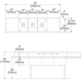 Weldbilt Stainless Steel 93" X 27-1/2" X 14" Floor Mount Triple Compartment Scullery 6-Hole Sink With L&R Drainboards, WNSF8345LR6
