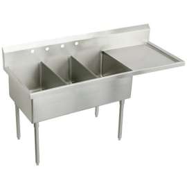 Weldbilt Stainless Steel 70-1/2" X 27-1/2" X 14" Floor Mount Triple Compartment 4-Hole Scullery Sink W/Right Drainboard, WNSF8345R4